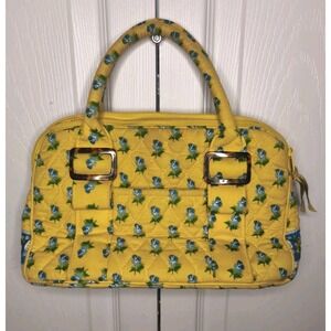 Vera Bradley Handbag Yellow With Blue Flowers And Blue Gingham Interior Rare EUC